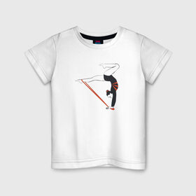 Детская футболка хлопок с принтом Гимнастка со скакалкой в Курске, 100% хлопок | круглый вырез горловины, полуприлегающий силуэт, длина до линии бедер | булавы | гимнастика | гимнастка | лента | мяч | обруч | художественная гимнастика
