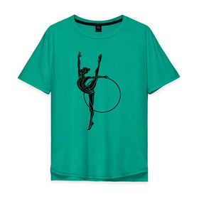 Мужская футболка хлопок Oversize с принтом Гимнастка с обручем в Курске, 100% хлопок | свободный крой, круглый ворот, “спинка” длиннее передней части | булавы | гимнастика | гимнастка | лента | мяч | обруч | художественная гимнастика