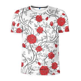 Мужская футболка 3D спортивная с принтом Всё в розочках в Курске, 100% полиэстер с улучшенными характеристиками | приталенный силуэт, круглая горловина, широкие плечи, сужается к линии бедра | Тематика изображения на принте: розы | цветы | шипы