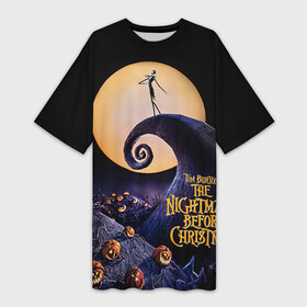 Платье-футболка 3D с принтом nightmare before christmas в Курске,  |  | helloween | бертон | бугимен | бугимэн | вампиры | джек скелингтон | доктор филькельштейн | корыто | крыто | кукла | повелитель тыкв | рождество | сhristmas | салли | тим | тим бертон | тыква | хеллоуин | шито