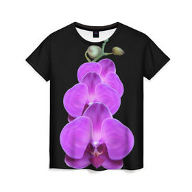 Женская футболка 3D с принтом Орхидея в Курске, 100% полиэфир ( синтетическое хлопкоподобное полотно) | прямой крой, круглый вырез горловины, длина до линии бедер | орхидея | флора | цветок