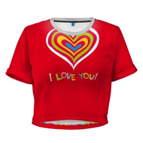 Женская футболка 3D укороченная с принтом Милое сердечко в Курске, 100% полиэстер | круглая горловина, длина футболки до линии талии, рукава с отворотами | любовь | поцелуй | святой валентин | сердце | счастье | я люблю тебя