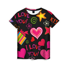 Женская футболка 3D с принтом Праздник любви в Курске, 100% полиэфир ( синтетическое хлопкоподобное полотно) | прямой крой, круглый вырез горловины, длина до линии бедер | любовь | поцелуй | праздник | святой валентин | сердце | счастье | я люблю тебя