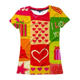 Женская футболка 3D с принтом Праздник любви 2 в Курске, 100% полиэфир ( синтетическое хлопкоподобное полотно) | прямой крой, круглый вырез горловины, длина до линии бедер | губы | любовь | подарок | поцелуй | праздник | святой валентин | сердце | счастье | я люблю тебя