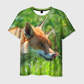 Мужская футболка 3D с принтом Лисица в Курске, 100% полиэфир | прямой крой, круглый вырез горловины, длина до линии бедер | животные | лес | лиса | природа | рыжая