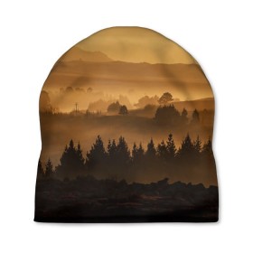 Шапка 3D с принтом Родные просторы в Курске, 100% полиэстер | универсальный размер, печать по всей поверхности изделия | Тематика изображения на принте: восход | горы | даль | закат | лес | небо | облака | природа | солнце