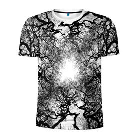 Мужская футболка 3D спортивная с принтом Кудрявые деревья в Курске, 100% полиэстер с улучшенными характеристиками | приталенный силуэт, круглая горловина, широкие плечи, сужается к линии бедра | black   white | bright | forest | photo | sun | tree | trees | деревья | кудрявые | лес | солнце | фото | черно   белое | яркое