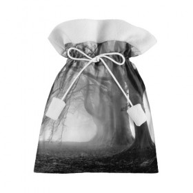 Подарочный 3D мешок с принтом Туман в лесу в Курске, 100% полиэстер | Размер: 29*39 см | Тематика изображения на принте: black   white | fog | forest | morning | photo | silhouette | trees | деревья | лес | силуэт | туман | утро | фото | черно   белое
