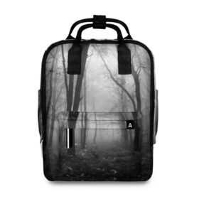 Женский рюкзак 3D с принтом Туман в лесу в Курске, 100% полиэстер | лямки с регулируемой длиной, сверху ручки, чтобы рюкзак нести как сумку. Основное отделение закрывается на молнию, как и внешний карман. Внутри два дополнительных кармана, один из которых закрывается на молнию. По бокам два дополнительных кармашка, куда поместится маленькая бутылочка
 | black   white | fog | forest | morning | photo | silhouette | trees | деревья | лес | силуэт | туман | утро | фото | черно   белое