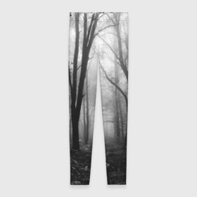 Леггинсы 3D с принтом Туман в лесу в Курске, 80% полиэстер, 20% эластан | Эластичный пояс, зауженные к низу, низкая посадка | black   white | fog | forest | morning | photo | silhouette | trees | деревья | лес | силуэт | туман | утро | фото | черно   белое