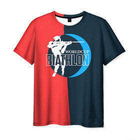Мужская футболка 3D с принтом Biathlon worldcup в Курске, 100% полиэфир | прямой крой, круглый вырез горловины, длина до линии бедер | biathlon | биатлон | гонка | зимний спорт | кубок мира | олимпиада | спорт | спринт | чемпионат | чемпионат мира | эстафета