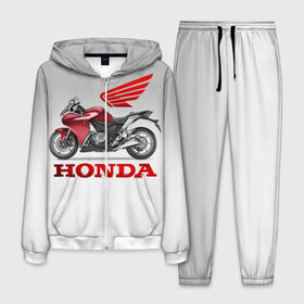 Мужской костюм 3D с принтом Honda 2 в Курске, 100% полиэстер | Манжеты и пояс оформлены тканевой резинкой, двухслойный капюшон со шнурком для регулировки, карманы спереди | Тематика изображения на принте: honda | moto | мото | мотоцикл | мотоциклы | хонда