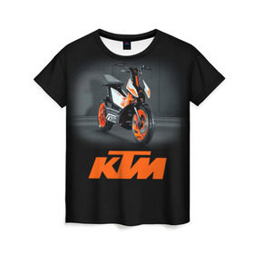 Женская футболка 3D с принтом KTM 2 в Курске, 100% полиэфир ( синтетическое хлопкоподобное полотно) | прямой крой, круглый вырез горловины, длина до линии бедер | ktm | moto | катээм | ктм | мото | мотоцикл | мотоциклы