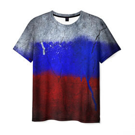 Мужская футболка 3D с принтом Триколор (Краской на земле) в Курске, 100% полиэфир | прямой крой, круглый вырез горловины, длина до линии бедер | russia | белый | красный | российский флаг | россия | синий | триколор