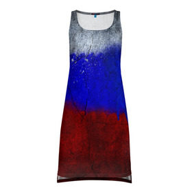 Платье-майка 3D с принтом Триколор (Краской на земле) в Курске, 100% полиэстер | полуприлегающий силуэт, широкие бретели, круглый вырез горловины, удлиненный подол сзади. | russia | белый | красный | российский флаг | россия | синий | триколор
