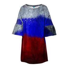 Детское платье 3D с принтом Триколор (Краской на земле) в Курске, 100% полиэстер | прямой силуэт, чуть расширенный к низу. Круглая горловина, на рукавах — воланы | Тематика изображения на принте: russia | белый | красный | российский флаг | россия | синий | триколор