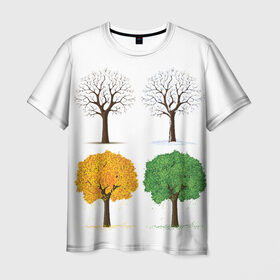 Мужская футболка 3D с принтом Времена года в Курске, 100% полиэфир | прямой крой, круглый вырез горловины, длина до линии бедер | весна | деревья | зима | лето | осень
