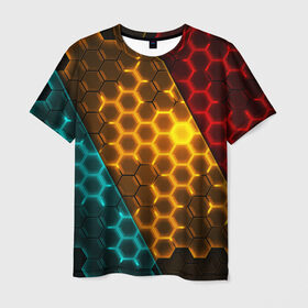 Мужская футболка 3D с принтом Соты TRON в Курске, 100% полиэфир | прямой крой, круглый вырез горловины, длина до линии бедер | tron | vppd | премиум | соты | эксклюзив