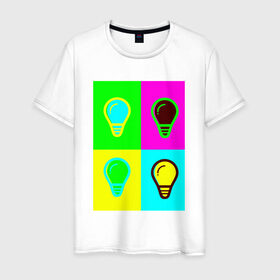 Мужская футболка хлопок с принтом Вечелые лампочки в Курске, 100% хлопок | прямой крой, круглый вырез горловины, длина до линии бедер, слегка спущенное плечо. | кислота | яркий