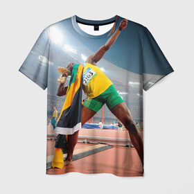 Мужская футболка 3D с принтом Болт в Курске, 100% полиэфир | прямой крой, круглый вырез горловины, длина до линии бедер | Тематика изображения на принте: bolt | атлетика | бег | олимпиада | усэйн