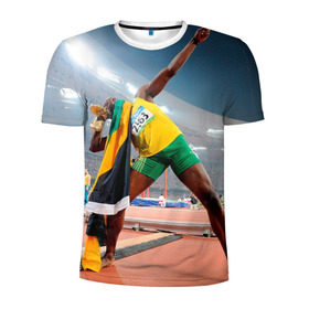 Мужская футболка 3D спортивная с принтом Болт в Курске, 100% полиэстер с улучшенными характеристиками | приталенный силуэт, круглая горловина, широкие плечи, сужается к линии бедра | bolt | атлетика | бег | олимпиада | усэйн