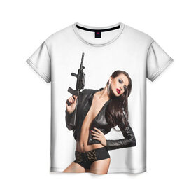 Женская футболка 3D с принтом На страже порядка в Курске, 100% полиэфир ( синтетическое хлопкоподобное полотно) | прямой крой, круглый вырез горловины, длина до линии бедер | автомат | девушка