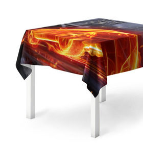 Скатерть 3D с принтом Огненная погоня в Курске, 100% полиэстер (ткань не мнется и не растягивается) | Размер: 150*150 см | авто | гонки | дым | машина | огонь | пламя