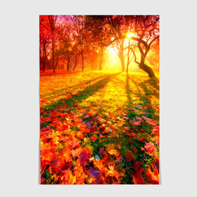 Постер с принтом Осень в Курске, 100% бумага
 | бумага, плотность 150 мг. Матовая, но за счет высокого коэффициента гладкости имеет небольшой блеск и дает на свету блики, но в отличии от глянцевой бумаги не покрыта лаком | autumn | bright | colors | forest | trees | деревья | краски | лес | лучи | осень | солнце | цвета | яркие