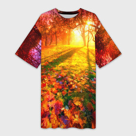 Платье-футболка 3D с принтом Осень в Курске,  |  | autumn | bright | colors | forest | trees | деревья | краски | лес | лучи | осень | солнце | цвета | яркие