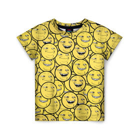 Детская футболка 3D с принтом ПеКа-фейс в Курске, 100% гипоаллергенный полиэфир | прямой крой, круглый вырез горловины, длина до линии бедер, чуть спущенное плечо, ткань немного тянется | Тематика изображения на принте: колобок | луна | пека | смайл | смайлик | солнце | фейс