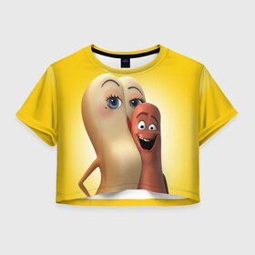 Женская футболка 3D укороченная с принтом Полный расколбас в Курске, 100% полиэстер | круглая горловина, длина футболки до линии талии, рукава с отворотами | sausage party