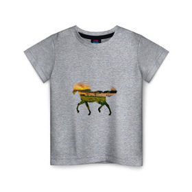 Детская футболка хлопок с принтом конь закат в Курске, 100% хлопок | круглый вырез горловины, полуприлегающий силуэт, длина до линии бедер | закат | залив | зелень | конь | лето | лошадь | луг | поле | солнце