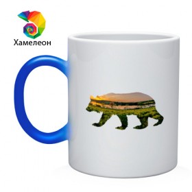 Кружка хамелеон с принтом медведь закат в Курске, керамика | меняет цвет при нагревании, емкость 330 мл | 
