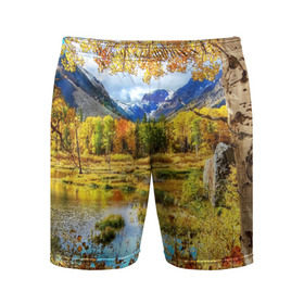 Мужские шорты 3D спортивные с принтом Горное озеро в Курске,  |  | autumn | bright | clouds | colors | forest | mountains | river | trees | горы | деревья | краски | лес | облака | осень | река | цвета | яркие
