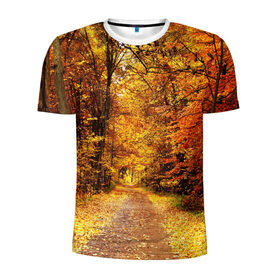 Мужская футболка 3D спортивная с принтом Осень в Курске, 100% полиэстер с улучшенными характеристиками | приталенный силуэт, круглая горловина, широкие плечи, сужается к линии бедра | Тематика изображения на принте: autumn | bright | colors | forest | paint | trees | деревья | краски | лес | осень | цвета | яркие