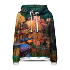 Мужская толстовка 3D с принтом Осень в Курске, 100% полиэстер | двухслойный капюшон со шнурком для регулировки, мягкие манжеты на рукавах и по низу толстовки, спереди карман-кенгуру с мягким внутренним слоем. | autumn | boat | bright | colors | forest | paint | river | trees | деревья | краски | лес | лодка | осень | река | цвета | яркие