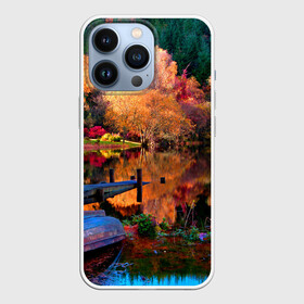 Чехол для iPhone 13 Pro с принтом Осень в Курске,  |  | autumn | boat | bright | colors | forest | paint | river | trees | деревья | краски | лес | лодка | осень | река | цвета | яркие