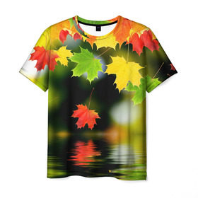Мужская футболка 3D с принтом Осень в Курске, 100% полиэфир | прямой крой, круглый вырез горловины, длина до линии бедер | autumn | bright | color | forest | leaves | maple | paint | reflection | river | trees | деревья | клён | краски | лес | листья | осень | отражение | река | цвета | яркие