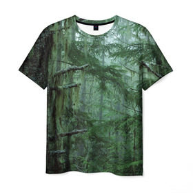 Мужская футболка 3D с принтом Дремучий лес в Курске, 100% полиэфир | прямой крой, круглый вырез горловины, длина до линии бедер | camouflage | dense | fog | forest | spruce | tree | дремучий | ёлка | ельник | камуфляж | лес | маскировка | туман