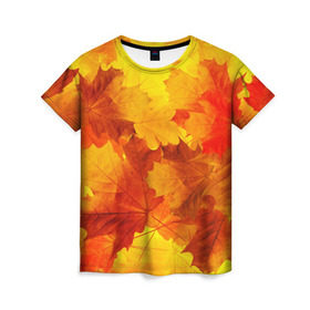 Женская футболка 3D с принтом Осень в Курске, 100% полиэфир ( синтетическое хлопкоподобное полотно) | прямой крой, круглый вырез горловины, длина до линии бедер | autumn | bright | color | forest | leaves | maple | paint | trees | деревья | клен | краски | лес | листья | осень | цвета | яркие