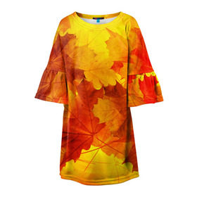 Детское платье 3D с принтом Осень в Курске, 100% полиэстер | прямой силуэт, чуть расширенный к низу. Круглая горловина, на рукавах — воланы | autumn | bright | color | forest | leaves | maple | paint | trees | деревья | клен | краски | лес | листья | осень | цвета | яркие