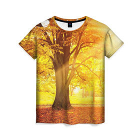 Женская футболка 3D с принтом Осень в Курске, 100% полиэфир ( синтетическое хлопкоподобное полотно) | прямой крой, круглый вырез горловины, длина до линии бедер | autumn | bright | colors | forest | paint | trees | деревья | краски | лес | осень | цвета | яркие