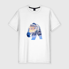 Мужская футболка премиум с принтом медведь зима в Курске, 92% хлопок, 8% лайкра | приталенный силуэт, круглый вырез ворота, длина до линии бедра, короткий рукав | 