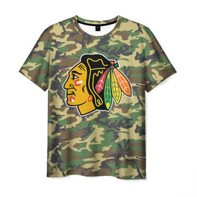 Мужская футболка 3D с принтом Blackhawks Camouflage в Курске, 100% полиэфир | прямой крой, круглый вырез горловины, длина до линии бедер | camouflage | chicago blackhawks | hockey | nhl | нхл | хоккей
