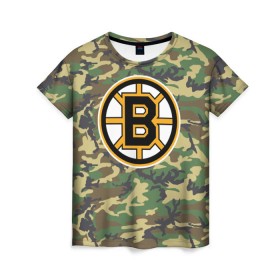 Женская футболка 3D с принтом Bruins Camouflage в Курске, 100% полиэфир ( синтетическое хлопкоподобное полотно) | прямой крой, круглый вырез горловины, длина до линии бедер | boston bruins | camouflage | hockey | nhl | нхл | хоккей