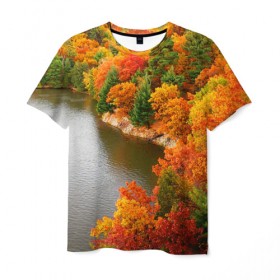 Мужская футболка 3D с принтом Осень в Курске, 100% полиэфир | прямой крой, круглый вырез горловины, длина до линии бедер | 