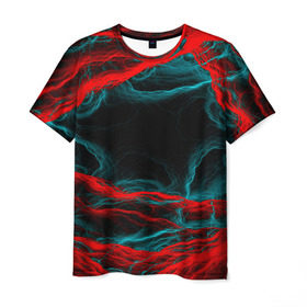Мужская футболка 3D с принтом Fractal в Курске, 100% полиэфир | прямой крой, круглый вырез горловины, длина до линии бедер | волны | красный | черный