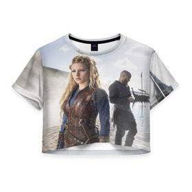 Женская футболка 3D укороченная с принтом Лагерта и Рагнар Лотброки в Курске, 100% полиэстер | круглая горловина, длина футболки до линии талии, рукава с отворотами | vikings | викинги | лагерта | лотброк | рагнар