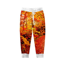 Детские брюки 3D с принтом Осень в Курске, 100% полиэстер | манжеты по низу, эластичный пояс регулируется шнурком, по бокам два кармана без застежек, внутренняя часть кармана из мелкой сетки | autumn | bright | colors | forest | paint | trees | деревья | краски | лес | осень | цвета | яркие
