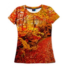 Женская футболка 3D с принтом Осень в Курске, 100% полиэфир ( синтетическое хлопкоподобное полотно) | прямой крой, круглый вырез горловины, длина до линии бедер | autumn | bright | colors | forest | paint | trees | деревья | краски | лес | осень | цвета | яркие